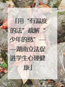 用“有温度的法”疏解“少年的愁”——湖南立法促进学生心理健康
