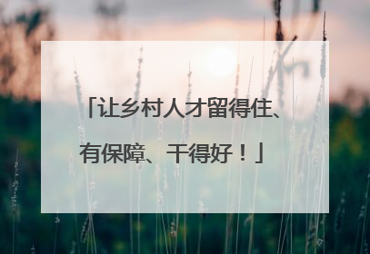 让乡村人才留得住、有保障、干得好！